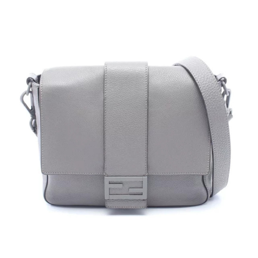 Fendi Baguette Messenger Bag Leather Shoulder Gray